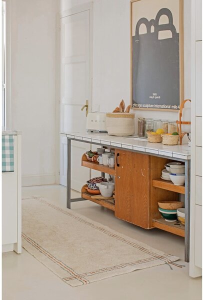 Kremno bel pralen ročno tkan bombažen tekač 80x230 cm Cuisine Natural – Lorena Canals