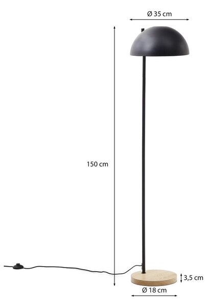 Črna/naravna stoječa svetilka s kovinskim senčilom (višina 150 cm) Catlar – Kave Home