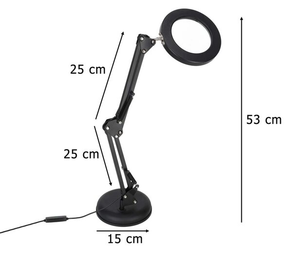 LED namizna svetilka z lupo USB in vrtljivo roko