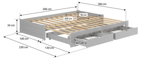 RAZTEGLJIVA POSTELJA 90-180 cm x 200 cm , siva