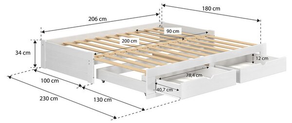 RAZTEGLJIVA POSTELJA 90-180 cm x 200 cm , bela
