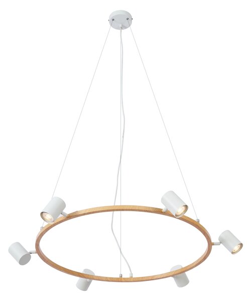 Moderna viseča svetilka z lesnim potiskom z belo barvo 6-Lights - Jeana Circle