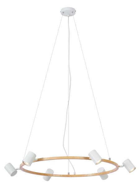 Moderna viseča svetilka z lesnim potiskom z belo barvo 6-Lights - Jeana Circle