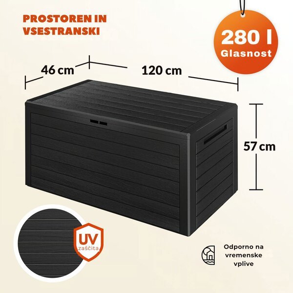 Škatla za shranjevanje WOODEBOX, 280l, 120x46x57cm, antracit Prosperplast