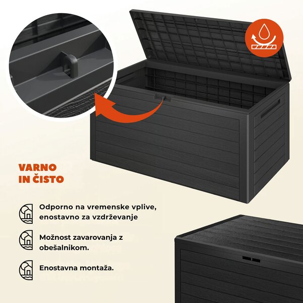 Škatla za shranjevanje WOODEBOX, 280l, 120x46x57cm, antracit Prosperplast