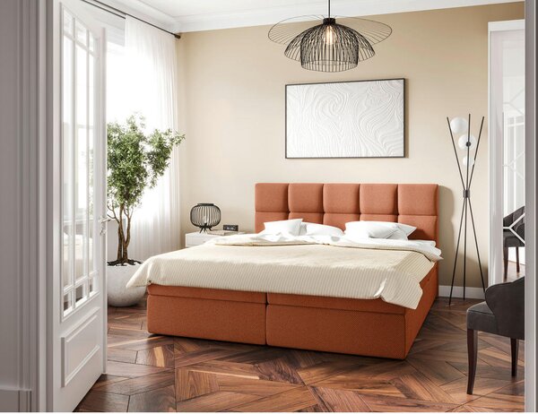 POSTELJA Z VZMETNICO 140 cm x 200 cm , les, tekstil, leseni material opečnato rjava