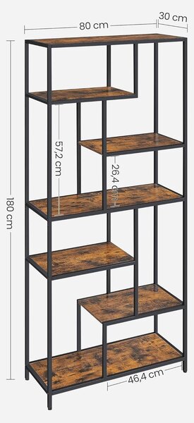 6-nadstropna knjižna polica, rustikalna rjava in črna | VASAGLE