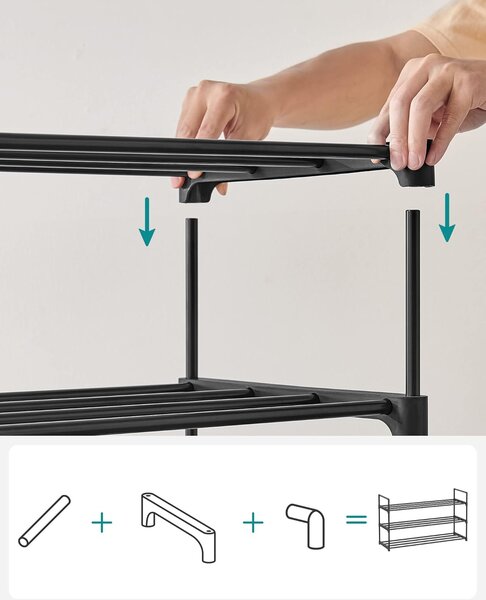 Stojalo za čevlje, 3 nivoji za 12-15 parov čevljev, 30 x 92 x 54 cm, črna | VASAGLE