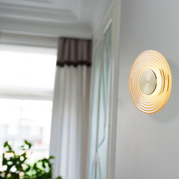 Searchlight LED stenska svetilka Cleo, jantarno-medena barva, Ø 30 cm, steklo, zatemnjen, Bež, Dnevna soba / jedilnica, Steklo, Sodobni