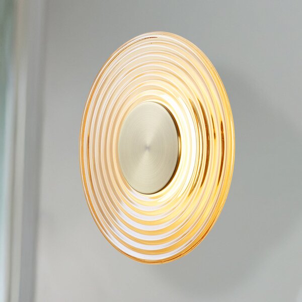 Searchlight LED stenska svetilka Cleo, jantarno-medena barva, Ø 30 cm, steklo, zatemnjen, Bež, Dnevna soba / jedilnica, Steklo, Sodobni