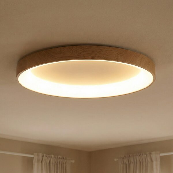Mantra Iluminación LED stropna svetilka Niseko II CCT z daljinskim upravljalnikom Ø65cm, zatemnjen, Les, Dnevna soba / jedilnica, Aluminij, Sodobni