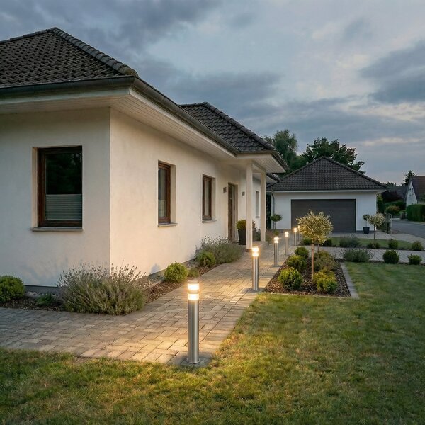 Lindby LED-svetilka Lanea, 60 cm, siva, nerjaveče jeklo, IP44, Kovinska, Nerjaveče jeklo, Sodobni