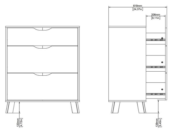Bela komoda v hrastovem dekorju 79x92x40 cm Ikast – Tvilum