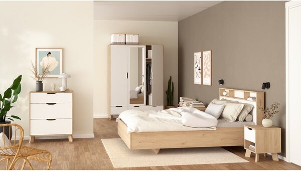 Bela komoda v hrastovem dekorju 79x92x40 cm Ikast – Tvilum