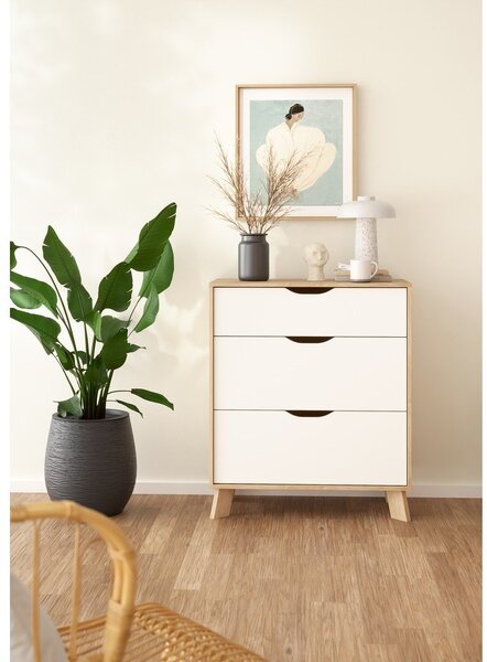 Bela komoda v hrastovem dekorju 79x92x40 cm Ikast – Tvilum