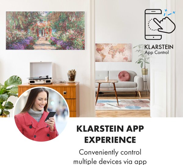 Klarstein Wonderwall Air Art Smart, infrardeči grelec, 120 x 60 cm, 700 W, aplikácia, vrtna pot