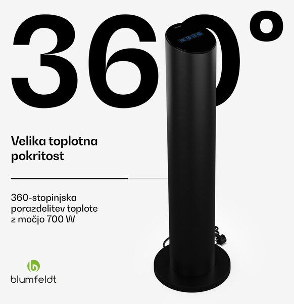 Blumfeldt SmartFlow Tower infrardeči radiator, 700 W, 360° porazdelitev toplote, Upravljanje prek WLAN