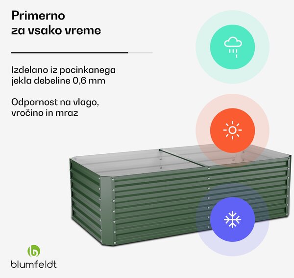 Blumfeldt High Grow Straight dvignjena gredica, 1200 L, Ergonomska, Odporna na vremenske vplive, Odprto dno