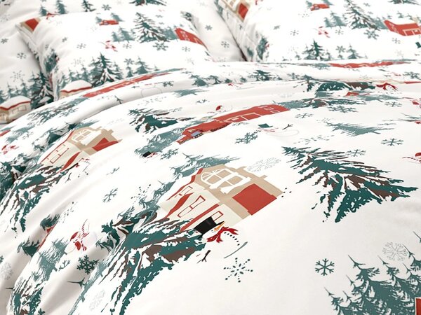 Flanelasta posteljnina SNOWY HOUSES bela Dimenzije posteljnine: 70 x 90 cm | 140 x 200 cm