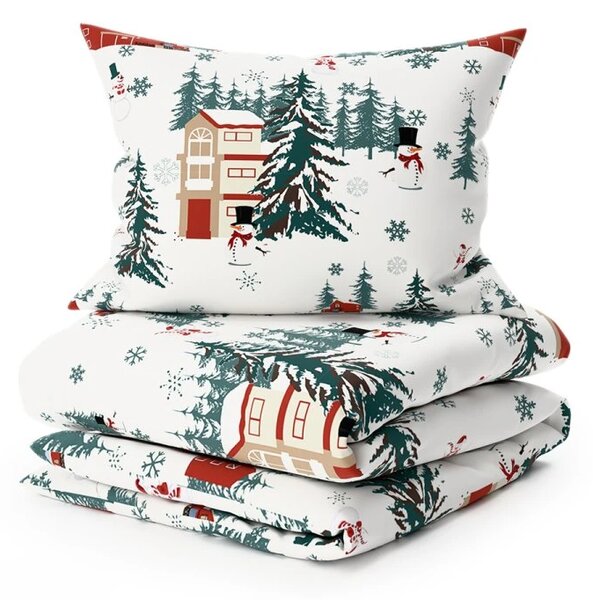 Flanelasta posteljnina SNOWY HOUSES bela Dimenzije posteljnine: 70 x 90 cm | 140 x 200 cm
