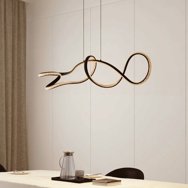 Lucande LED viseča svetilka Rodado, črna, 110 cm, aluminij, Črna, Dnevna soba / jedilnica, Kovina, Sodobni