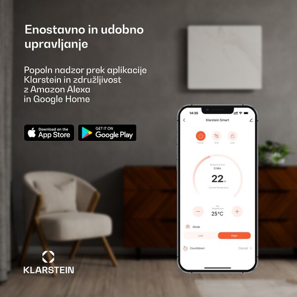 Klarstein Wonderwall 360 Smart, infra plošča, infrardeč grelnik, 60 x 60 cm, 360 W, tedenski časovnik, IP24, bela