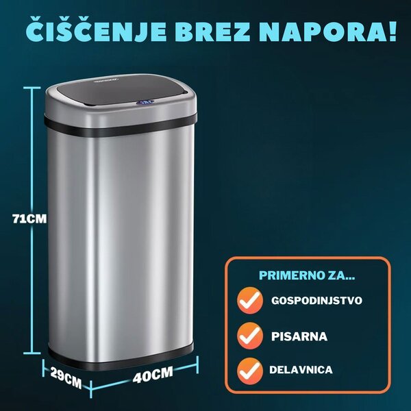 Senzorski koš za odpadke DEUS, 58 litrov, srebrna Jurhan