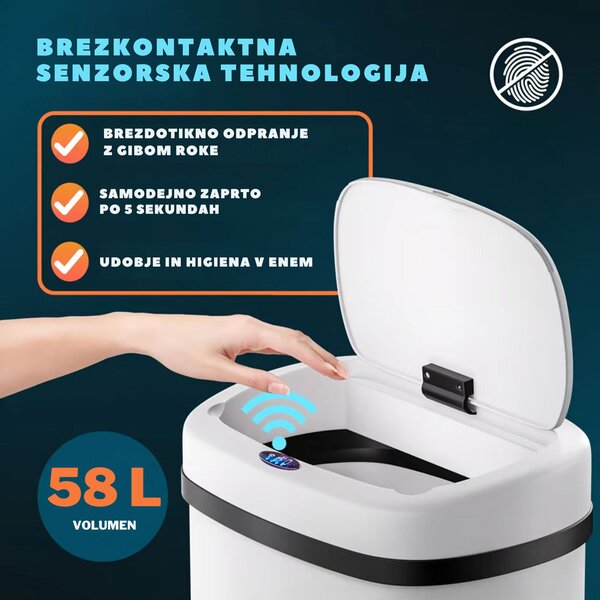 Senzorski koš za odpadke DEUS, 58 litrov, bel Jurhan