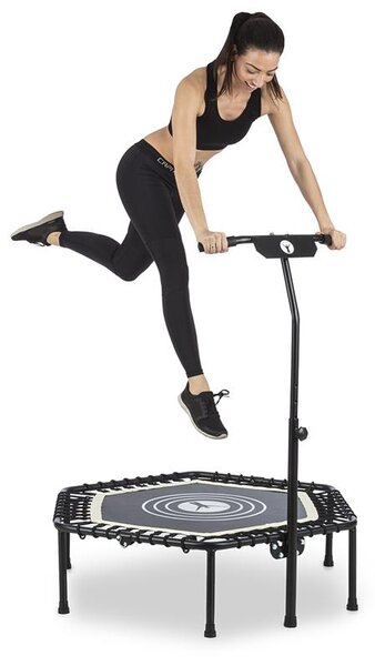 KLARFIT Jumpanatic, fitnes trampolin, 102 cm Ø, ročaj, zložljivi, bele barve