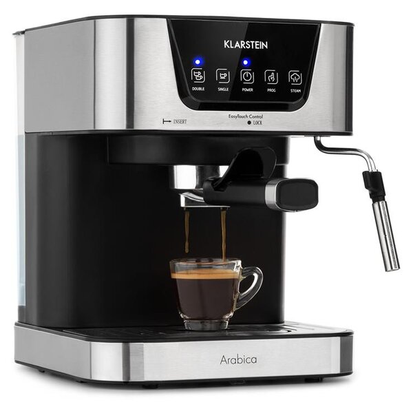 Klarstein Arabica, aparat za kavo espresso, 1050 W, 15 barov, 1,5 l, nadzorna plošča na dotik, nerjaveče jeklo