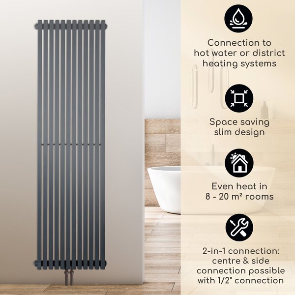 Besoa Delgado 160 x 45, radiator, 822 W, topla voda, 1/2", 8 – 20 m², siva