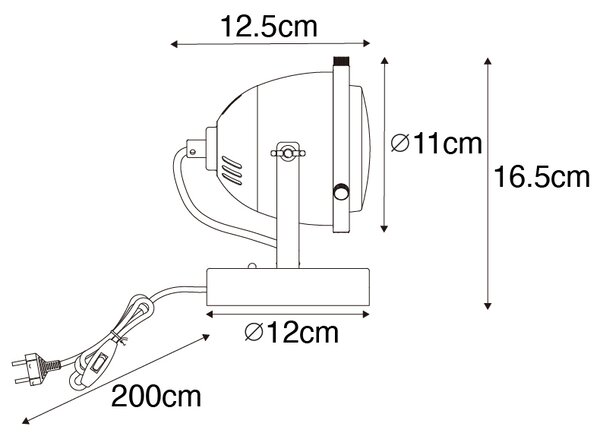 Industrijska namizna svetilka črna 18 cm - Emado