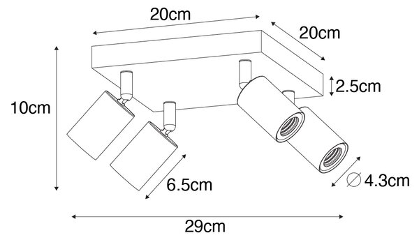 Moderna točka črna kvadratna 4-light - Facil