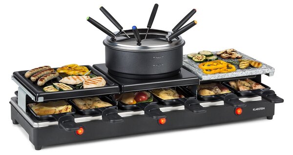 Klarstein Fonduelette XL, 3 v 1 raclette žar & fondue, naravni kamen, 1650 W, 12 oseb