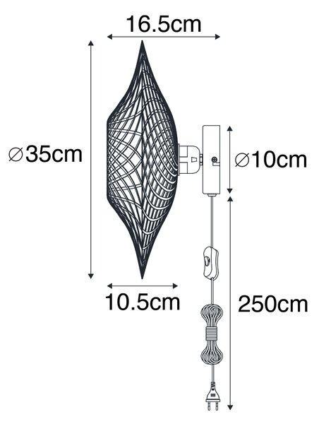 Orientalska stenska svetilka ratan 35 cm z vtičem - Rina