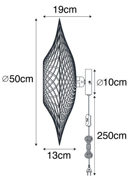 Orientalska stenska svetilka ratan 50 cm z vtičem - Rina