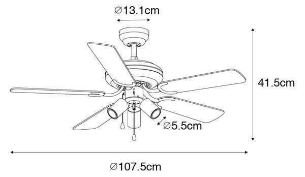 Stropni ventilator črn s poteznim stikalom 3 luči - Mistral Jeana