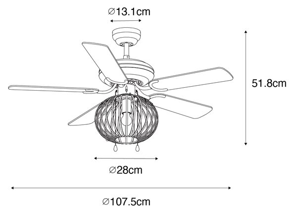 Črn stropni ventilator s poteznim stikalom - Mistral Johanna