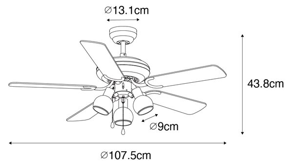 Stropni ventilator črn s poteznim stikalom 3 luči - Mistral Vidro