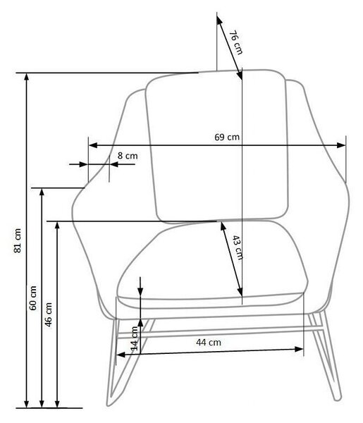 Fotelj Houston 314, Siva, 69x76x81cm, Noge: Kovina, Pohišto je sestavljeno