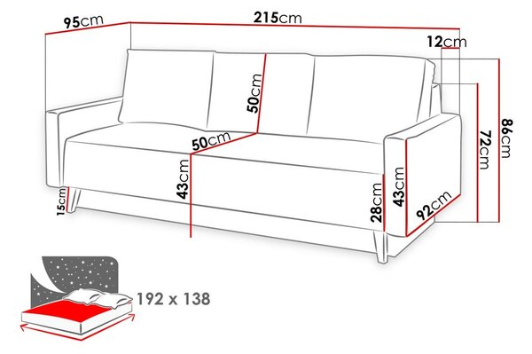 Kavč z ležiščem Providence D101, Funkcija spanje, Predal, 215x95x86cm, Noge: Plastika