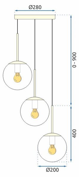 Steklena krogla obesek svetilka Milky APP656-3CPR Gold