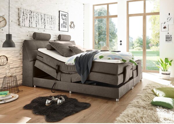 BOXSPRING POSTELJA 180 cm x 200 cm , tekstil, leseni material rjava