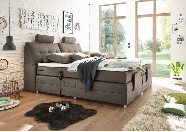 BOXSPRING POSTELJA 180 cm x 200 cm , tekstil, leseni material rjava