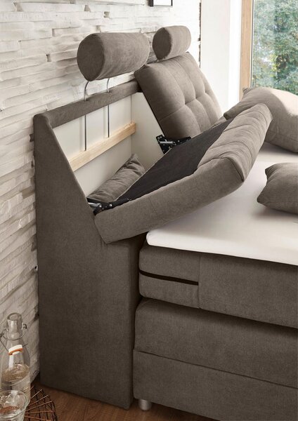 BOXSPRING POSTELJA 180 cm x 200 cm , tekstil, leseni material rjava
