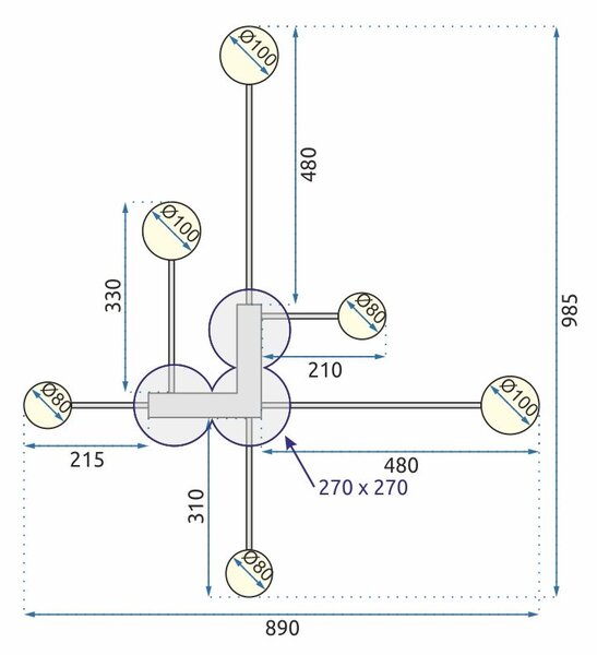 6 ARM LED SUFFIT LIGHT APP521-6C Črna