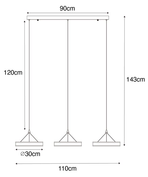 Viseča jeklena podolgovata svetilka z LED 3-stopenjsko zatemnitvijo 3-svetlobne - Lyani