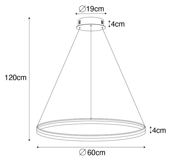 Dizajnerska viseča svetilka bronasta 60 cm vklj. LED 3-stopenjska zatemnitev - Anello