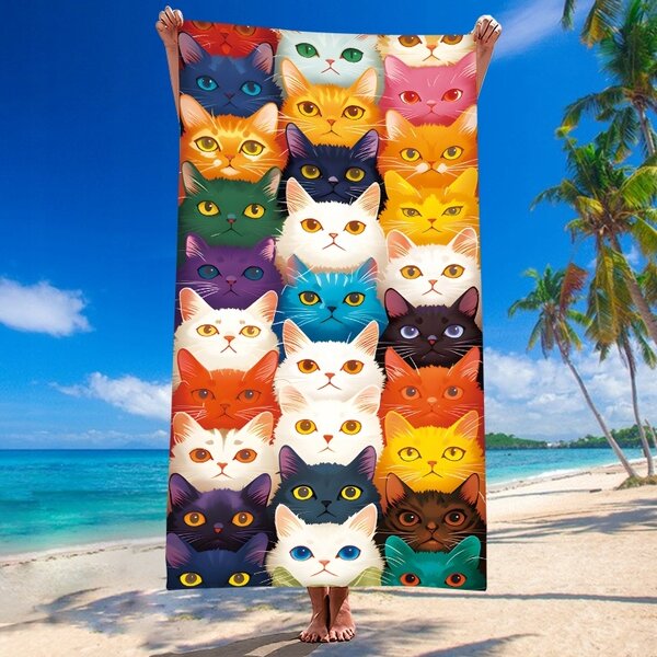 Hitro sušeča brisača za plažo MEOW pisana 100×180 cm, 100% mikrovlakna