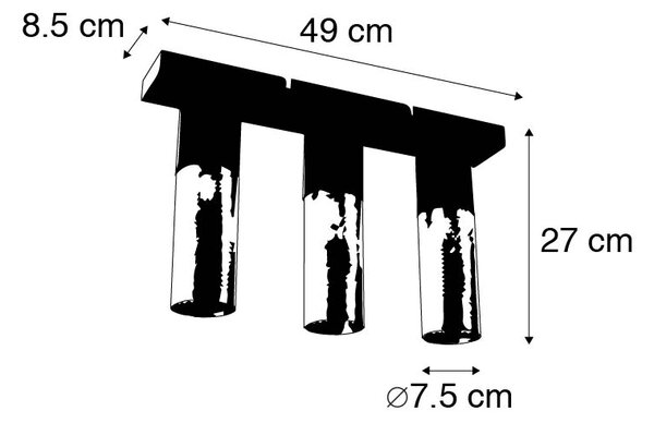 Industrijska stropna svetilka črna z zlato podolgovato 3-light - Raspi